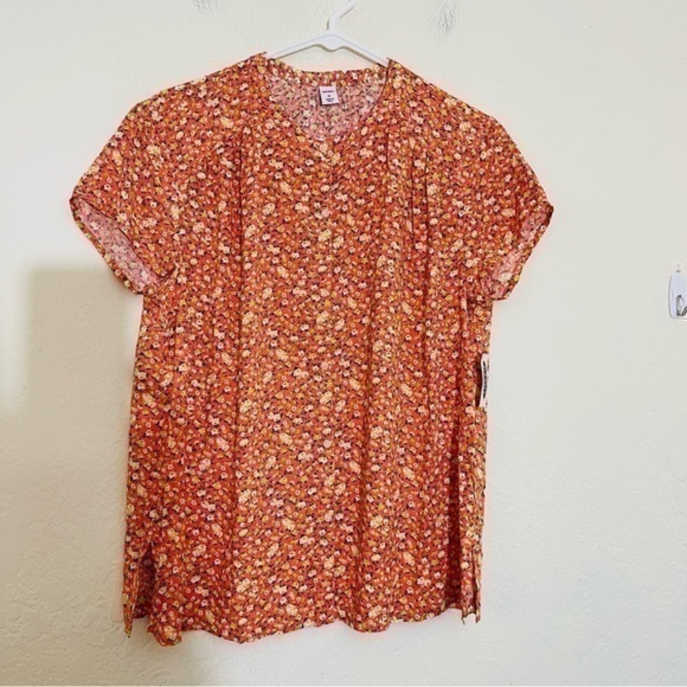 NWT Old Navy Floral Print Casual Blouse Medium Orange/Pink
